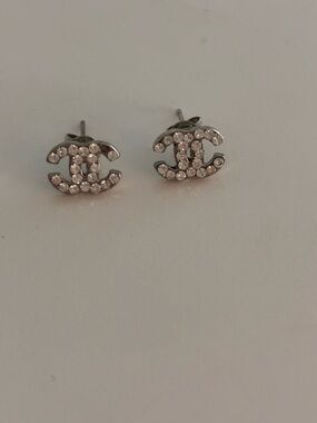 Crystal Logo Stud Earrings - Silver Tone